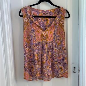 Spell Orange and Purple Sleeveless Blouse Relaxed Fit
